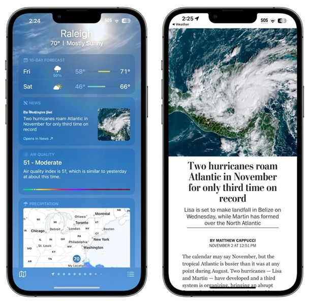 潮阳苹果14维修分享iPhone 14手机如何看天气时顺带看新闻 