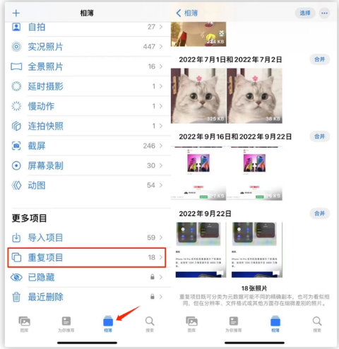 潮阳苹果手机维修分享iOS 16 中相册重复项目功能使用方法 